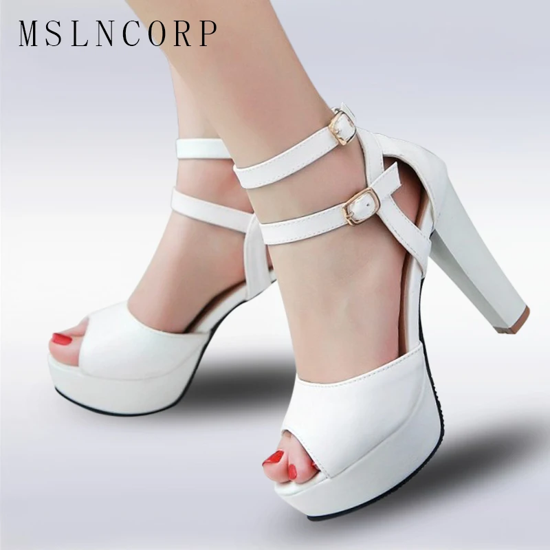 

Size 34-45 summer new style sandals woman high heels 11cm buckle strap Ladies Banquet waterproof platform toe Sexy Pumps sandals