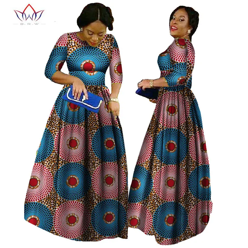 Африканский Базен платья для женщин африканские платья с длинными рукавами для женщин в африканской одежде воск Дашики ткань 6xl BRW WY516