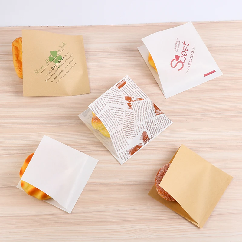 

100pcs Kraft Sandwich Paper Bag Disposable Bread Craft Bakery Food Packing Bags Baking Oil proof Donut Bar Restaurant Supply