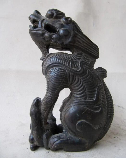 

150624 S1957 6"Tibetan fengshui pure bronze Carved Kylin Kirin Foo Dog Lion beast statue