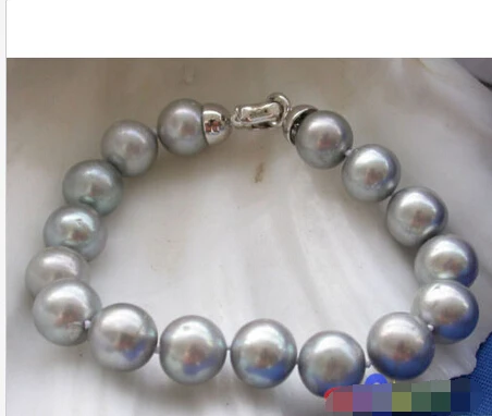 

AA++ 8" 12mm ROUND GRAY FRESHWATER PEARL BRACELET p2136@^Noble style Natural Fine jewe SHIPPING 5.25