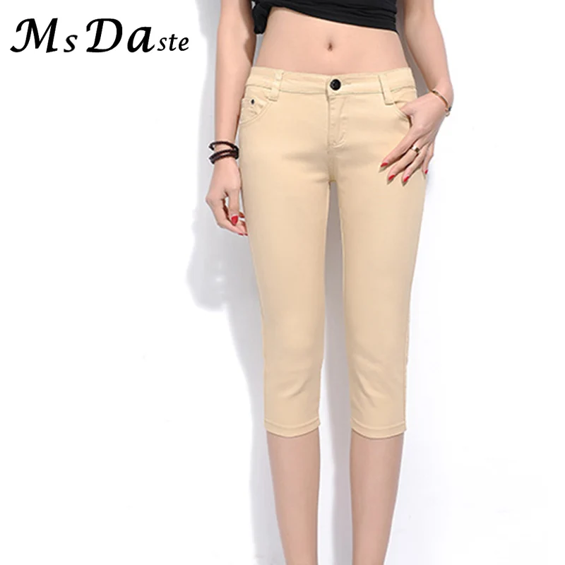 

Capris Pants for Women 2019 Summer Calf-length Casual Ladies Pencil Trousers Elastic Skinny Candy Capris Woman Slim Denim Pants
