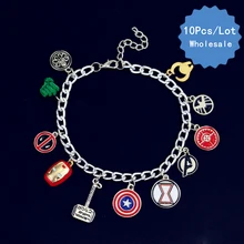 10 шт. в партии Marvel Avengers эмаль Капитан Америка Железный человек Дэдпул Халк Тор молоток браслет цепочка браслет