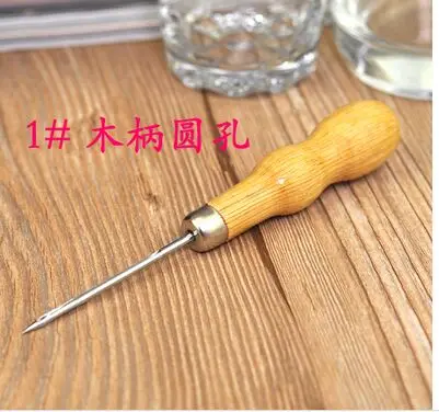 

2pcs/lot Awl Shoes&bags hole hook DIY Handmade Leather tool wooden handle cone needle repair needles