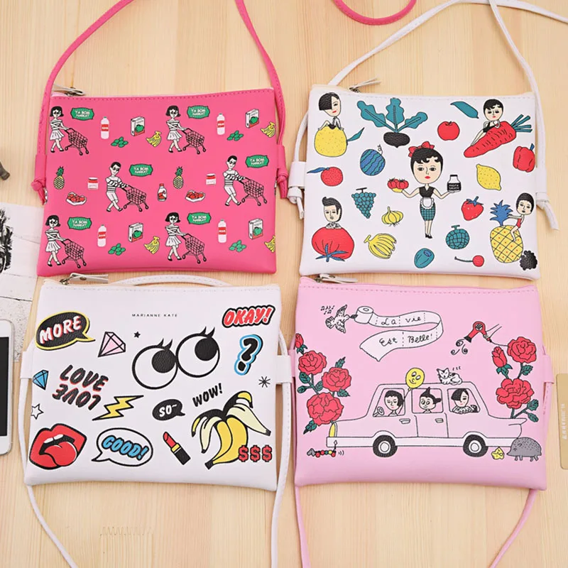 

2018 New Fashion Cute Women Cartoon Printed Graffiti Handbag Mini Crossbody Shoulder Bag Ladies Casual Purses Clutches BS88