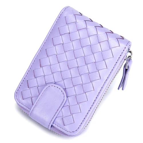 Purple Новые поступления, высокое качество, овечья кожа, кошельки для карт, гарантия, горячая распродажа, модный бренд, вязанный стиль, держатели для карт - Цвет: Purple