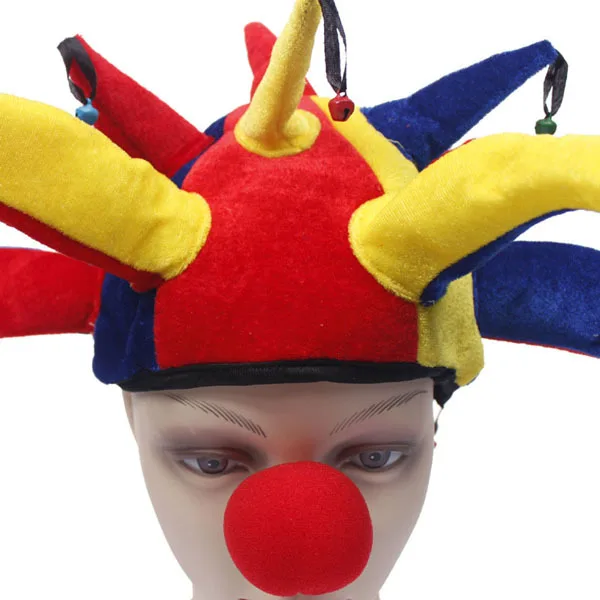 Многоцветный для Хэллоуина Клоун шляпа с колокольчиками клоун унисекс косплей шляпа шута нос Забавный костюм мяч игра