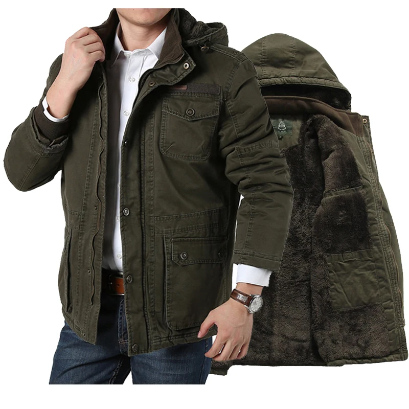 AFS JEEP winter mannelijke jas Fleece mannen parka homme veste homme hiver militaire lange jas Casual Brand Katoen gevoerde plus Size 5XL