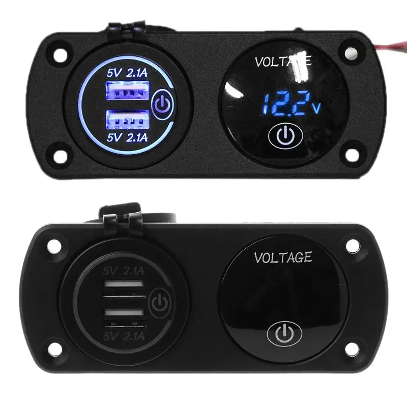 DC 12 V-24 V светодиодный цифровой вольтметр+ Dual USB выход Мощность гнездо Панель 2.1A Зарядное устройство с сенсорным переключателем для автомобиля морской катер - Название цвета: Синий