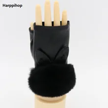 Мода г. палец меньше варежки реального Пояса из натуральной кожи замши Для женщин Прихватки для мангала одноцветное запястье кролика Мех животных Женские Перчатки, варежки