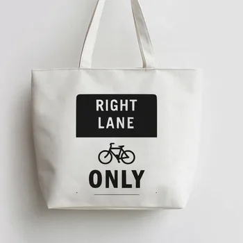 

Right Lane Bikes Only Canvas Tote bags Cartoon Shopping bag school Shoulder Reusable Shopper Grocery Bag GA320