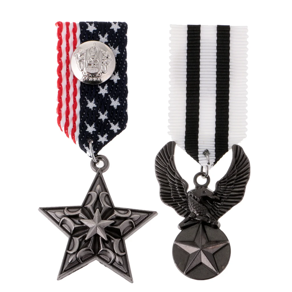 2 pcs Trendy American British Navy Costume Suit Medal Brooch Lapel Pin Badge Banquet Clothing for Men 