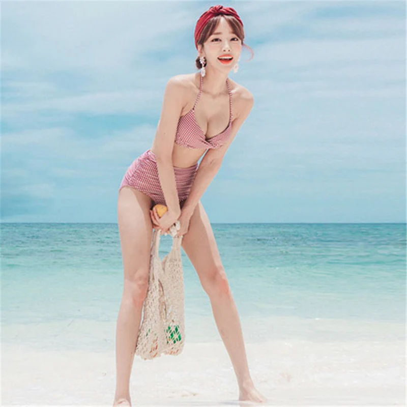 

Bikini new OLN Sexy Women Swimwear Bikini small chest gathered sexy slim swimsuit bikini high waist retro Korean split swimsuit