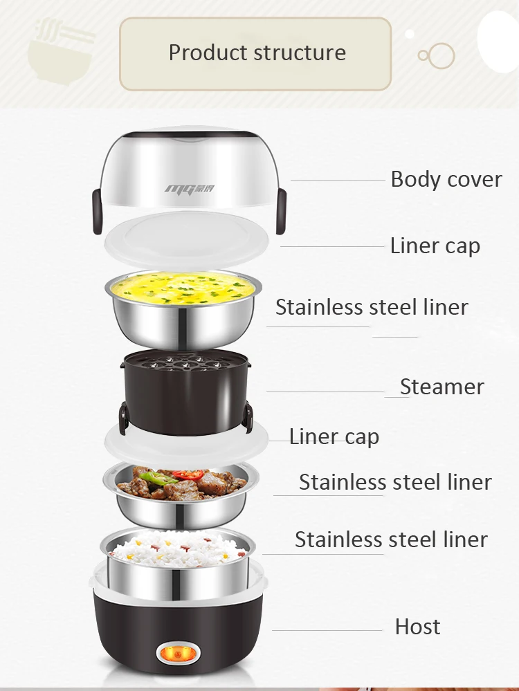Мини-рисоварка с тепловым нагревом, Электрический Ланч-бокс 2/3 слоев, портативный Пароварка для приготовления пищи, контейнер для еды, Ланч-бокс с подогревом