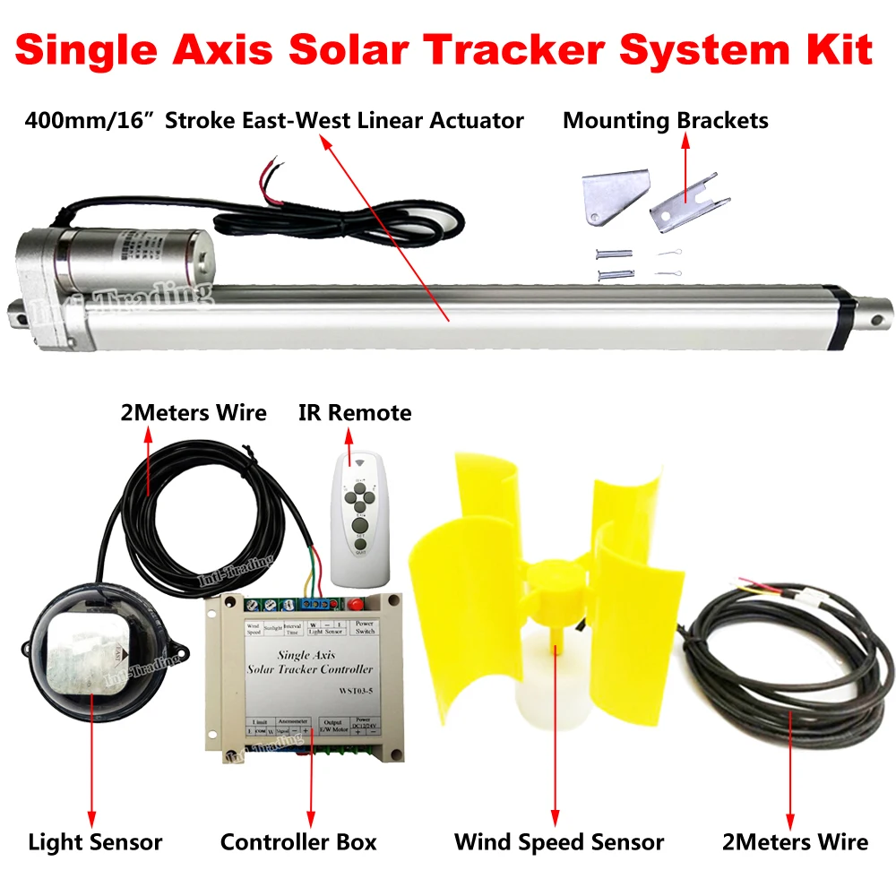 Complete Solar Panel Tracking Sunlight Tracker Kits &16" 400mm Linear Actuator 1500N 12V DC