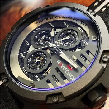 

Naviforce Fashion Multi-function Mens Watch Japanese Seiko Movement Waterproof Leather Watches Top Luxury Brand Gifts For Men
