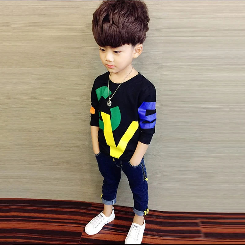 COOTELILI 80-130cm Black T-Shirt Children Tops Letter Kids Clothes Long Sleeve T Shirt Toddler Boys Spring Clothing Costume (5)