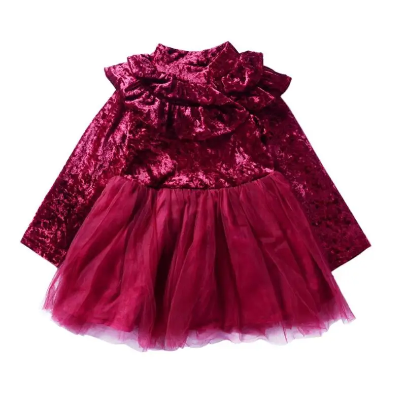 

Girls Children Sweet Princess Dress Long Sleeve Stitching Mesh Warm Clothes