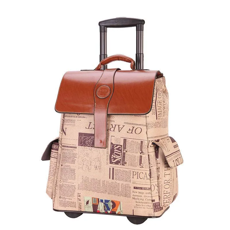 

BeaSumore Multifunction Trolley Case Travel bag 20 inch Retro newspaper Backpack Rolling Luggage laptop bag Suitcase Wheels