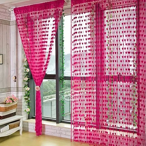 

100*200cm Fashion Window Curtain Love Heart Shape Pattern Tassel Door Window Room Divider Screen Curtain for Bedroom