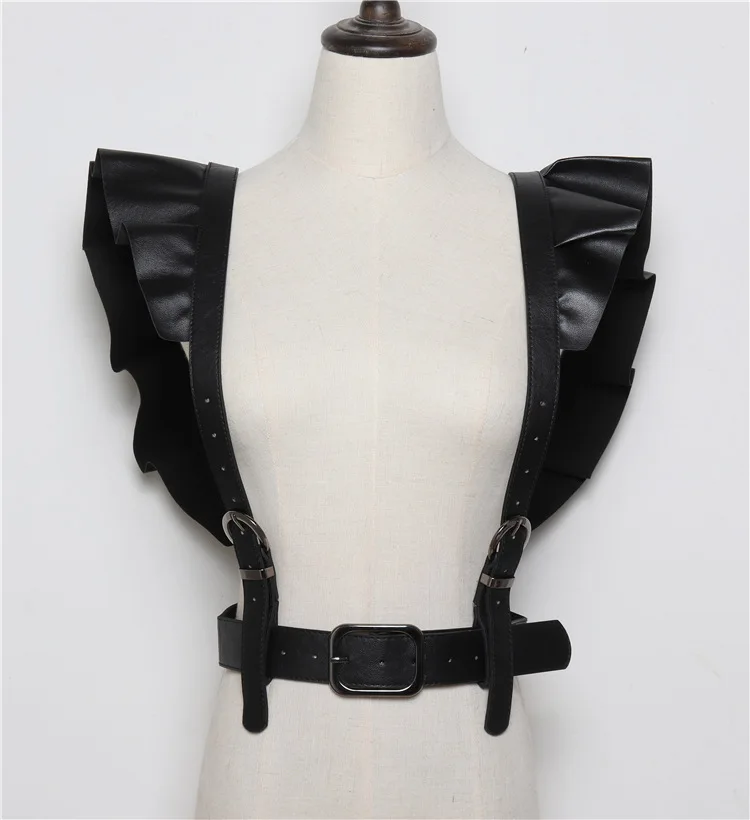 

Black PU Leather Cummerbunds Punk Hip-hop Trendy Women Belts Lady Fashion Belts Y02