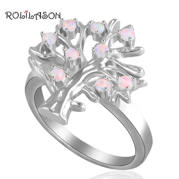 

ROLILASON Gift for friends Tree Design Fashion Jewelry White Fire Opal 925 Silver Rings for women USA #6#7#8#9 OR583