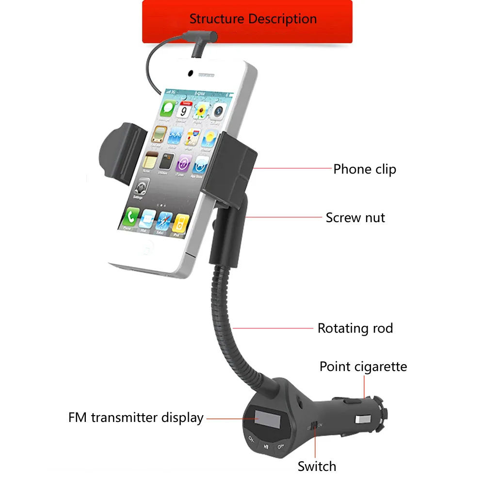 Car Holder/Mount Cradle/Stand 3.5mm AUX Stereo with FM Transmitter to
