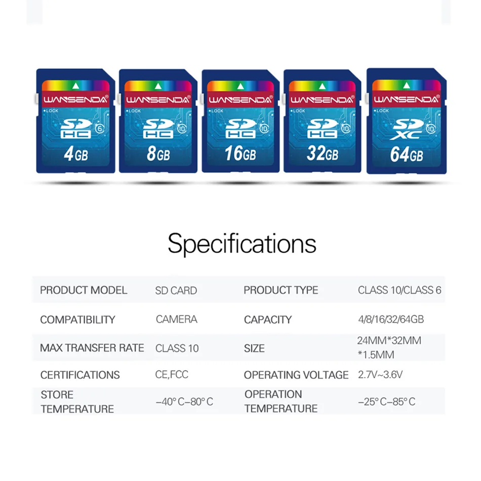 Wansenda-인기 판매 전체 크기 SD 카드 64 기가 바이트 32 기가 바이트 16 기가 바이트 SDHC 카드 SD 카드 플래시 메모리 카드, 8 기가 바이트 4 기가 바이트 범용 디지털 카메라