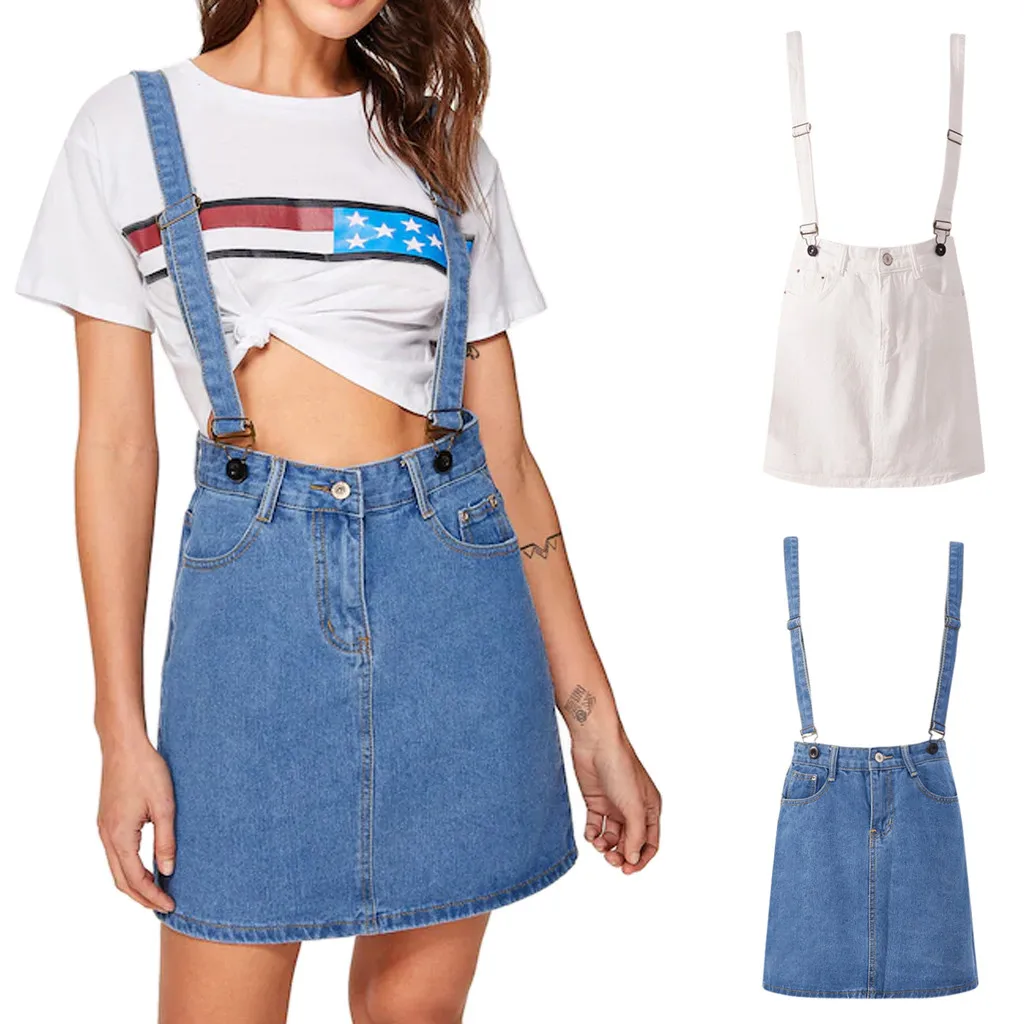 

Dress Women Summer Casual 2019 Women's Casual Bib Denim Sling Button Mini Sheath vestidos #N05