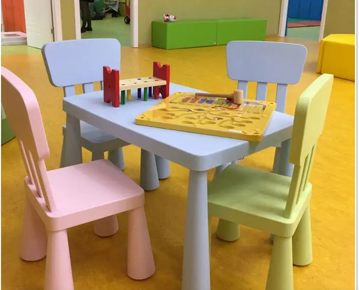 Children's tables and chairs, with thick rectangular table