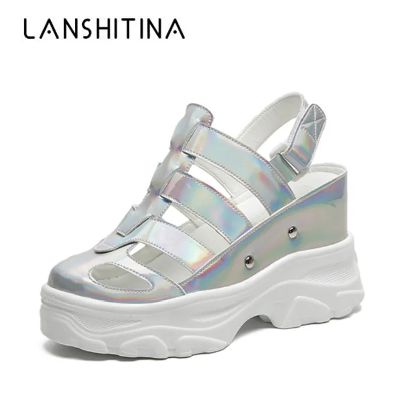 

2019 Summer Women Sneakers Sandals Round-toe Wedge Platform Casual Shoes Woman 10CM Heels Thick Bottom Sandals Beach Flip Flops