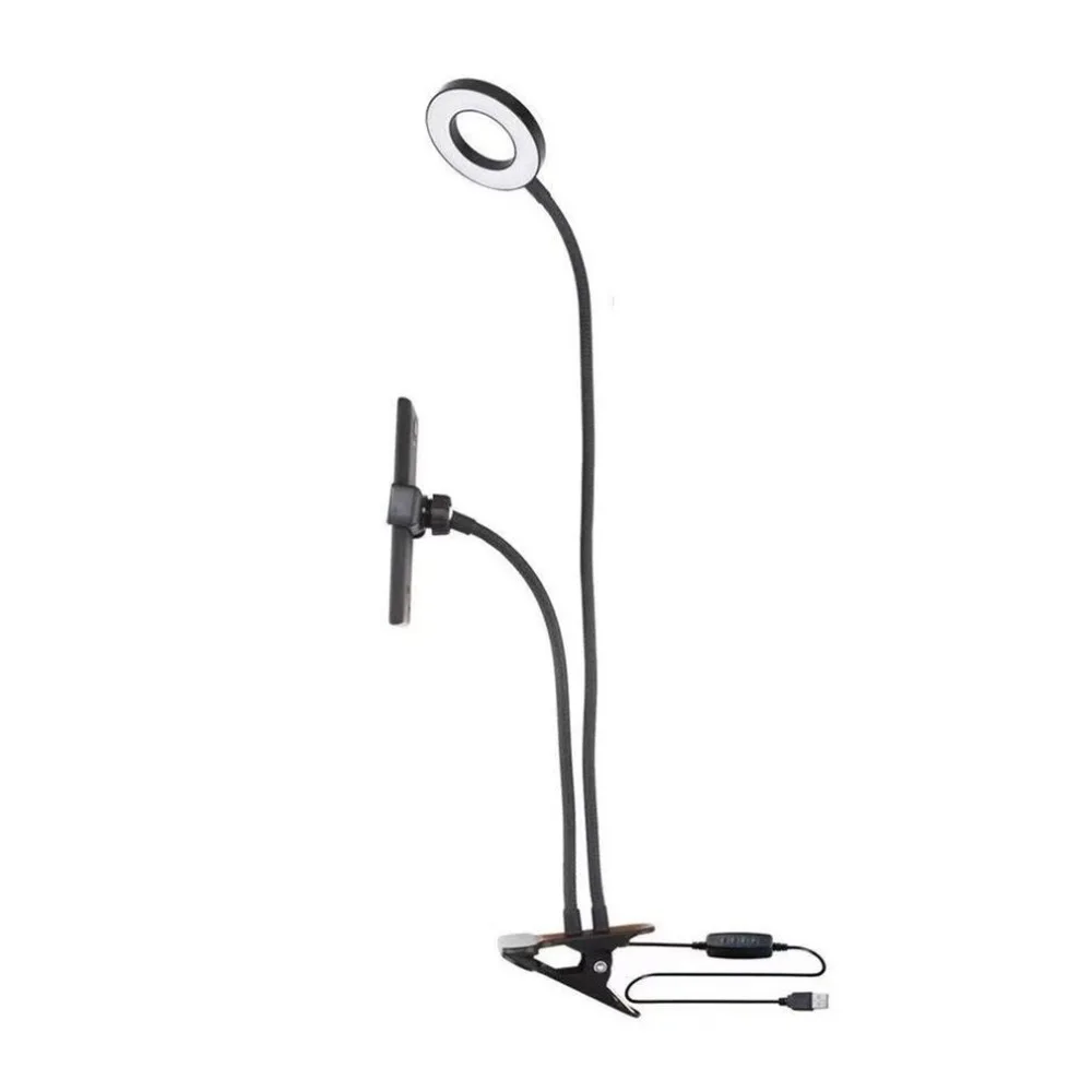 

USB Charging Power LED Selfie Ring Filling Light With Mobile Phone Clip Holder Lazy Bracket Desktop Clamp Eye Care Lamp