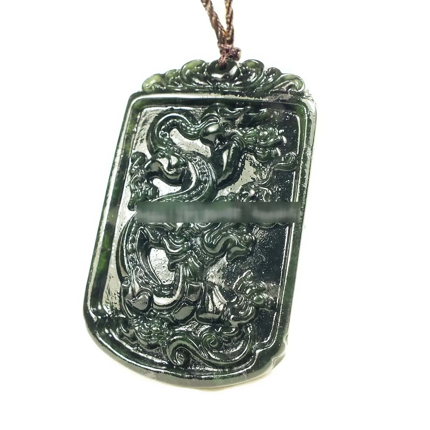 

Natural Black green jade serpentine carving Chinese Dragon magnet Pendant