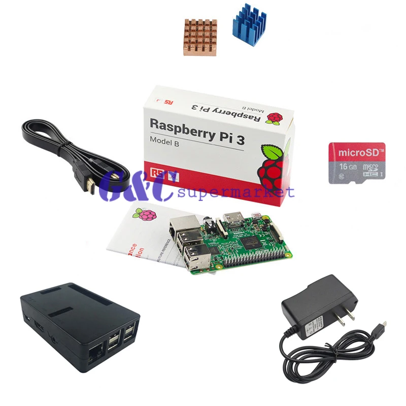Для Raspberry Pi 3 модель + карта micro SD 16 ГБ корпус ABS адаптер питания 2.5A алюминиевый