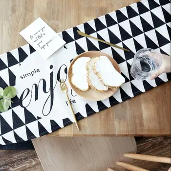 

INS Nordic Black with White Geometric Cotton linen table runners Leaf Table Cloth Cotton Ribbon Rustic Home Decor Placenmat