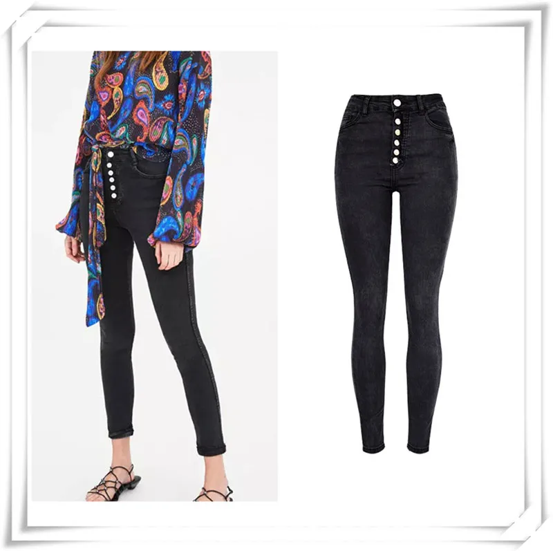 European and American women's wear high-waisted black super stretch acid-washed jeans and short leg trousers cross border women's wear (4)