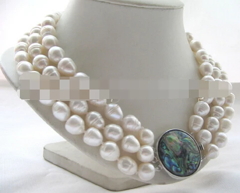 

xiuli 0021311 Gorgeous 3row 12-13mm natural white rice baroque freshwater pearl necklace