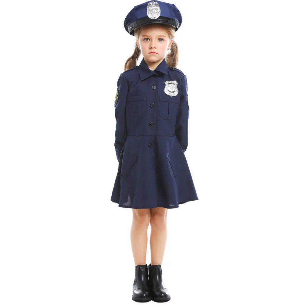 Симпатичное нарядное Детское пальто для полиции, Униформа, косплей костюмы; Забавная детская день Хэллоуин косплей фантазии вечерние платье костюм