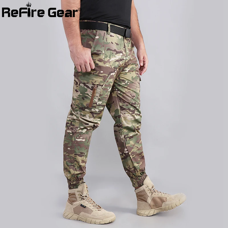

ReFire Gear Camouflage Military Tactical jogger pants Men Many Pockets Army Combat Cargo Pants Airsoft Paintball Cotton Trousers