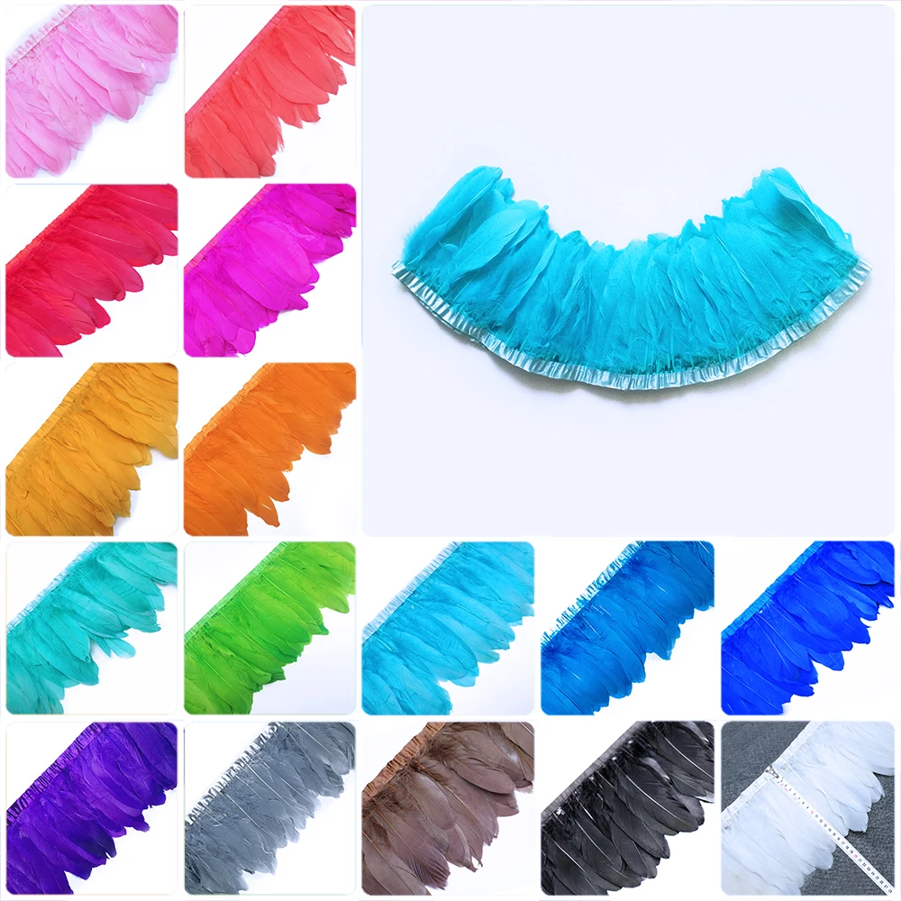 

10Yards 15-18cm White Goose Feather Trims Top Quality Natural Goose Feather Fringe Ribbon Cloth Crafts DIY Decorative 30 Colors