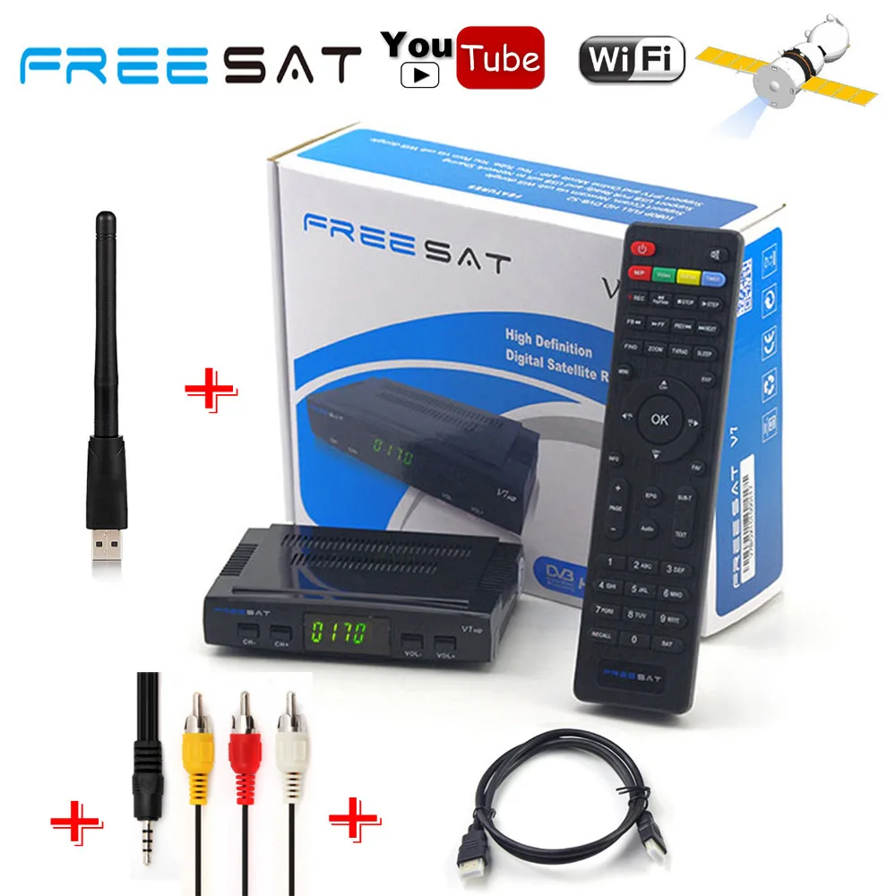 

HOT Freesat V7 HD AC3 DVB-S2 Satellite IKS CS Cccam Newcam Receiver TV Box Auto Roll Power Vu Biss key Decoder + USB WiFi