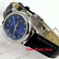 27mm Parnis lady wrist watch sapphire Royal leather bracelet steel blue dial waterproof dive pilot auto mechanical japan 1069