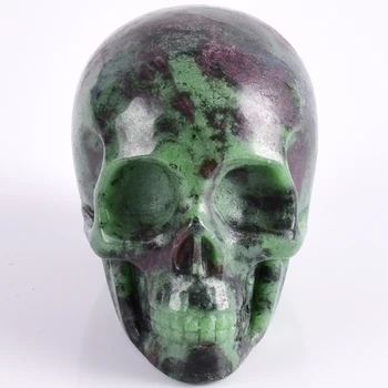 

3 inch Natural Ruby Zoisite refinement Skull figurine gemstone Carved Realistic statue healing Home Ornament art collectible