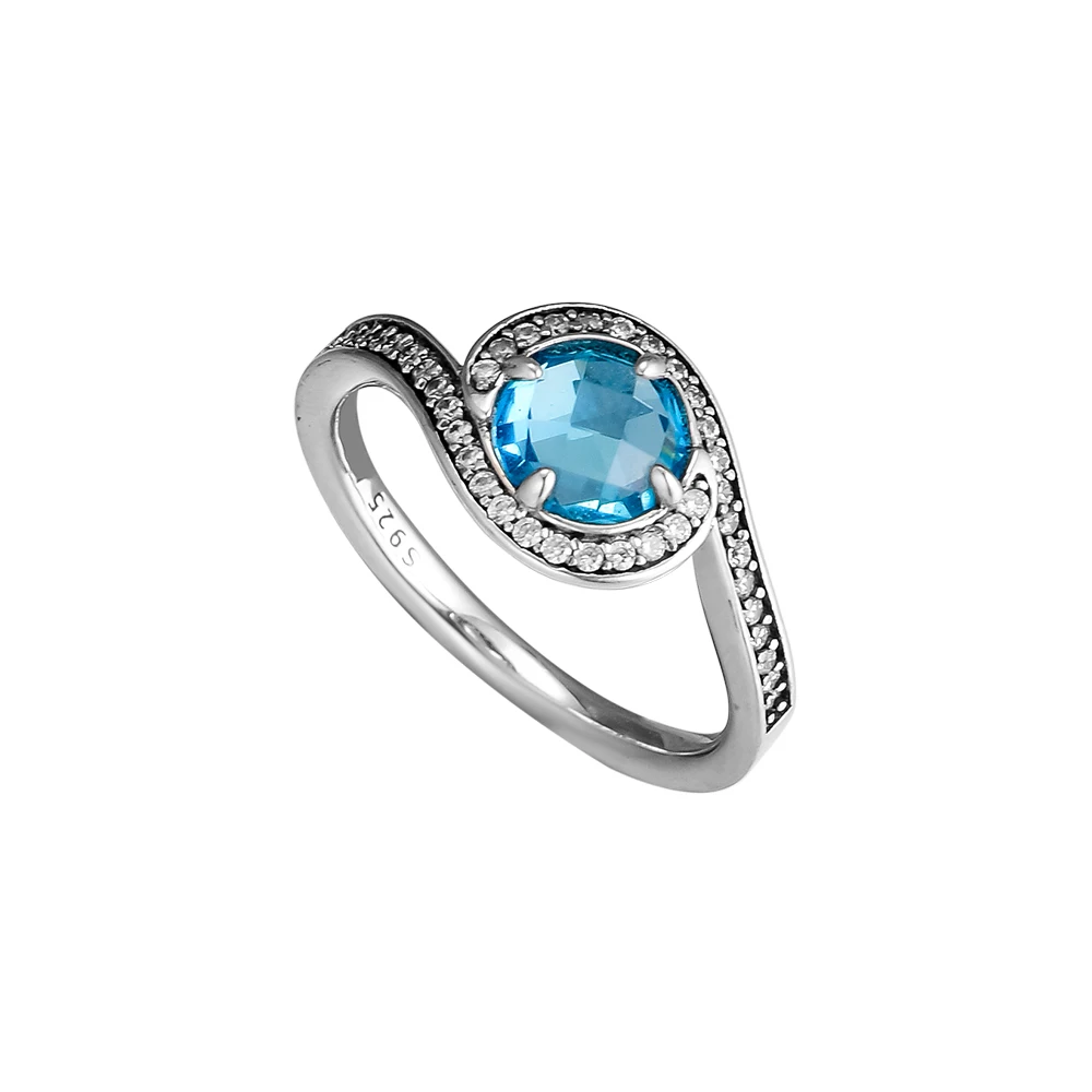 

CKK Fashion Rings 100% 925 Sterling Silver Jewelry Radiant Embellishment Rings with Sky Blue Crystal & Clear CZ Wholesale
