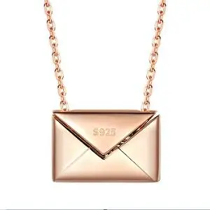 Rose Gold Валентина любовь письмо Открытый конверт 925 стерлингового серебра ожерелье для женщин подарок любовника - Цвет камня: Rose Gold