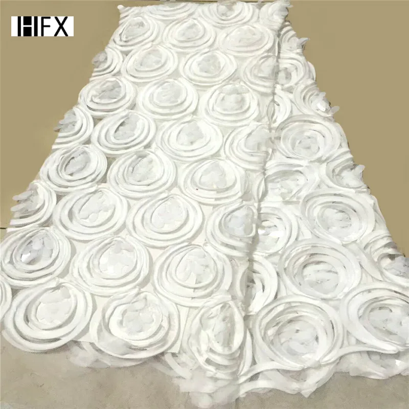 Нигерийские кружевные ткани для свадьбы, африканская французская кружевная ткань высокого качества 3D кружева, бархатное кружево с Блестками Белого H580-1