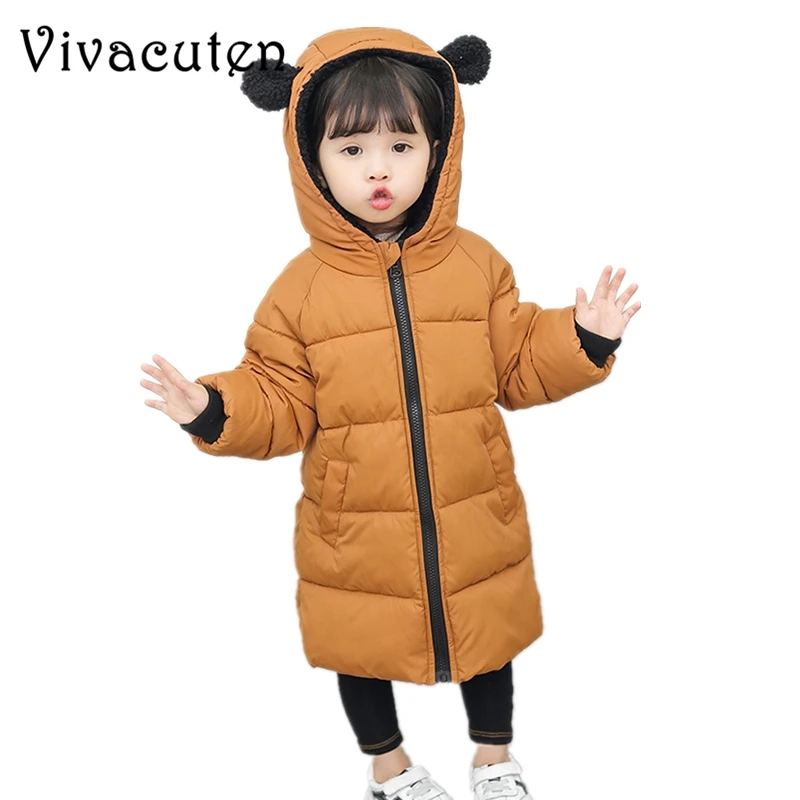 

2018 New Winter Children's Down Jackets Baby Boys Thickening Hooded Coats Girls Warm Outerwear Kids Long Cartoon Ear Snowsuit