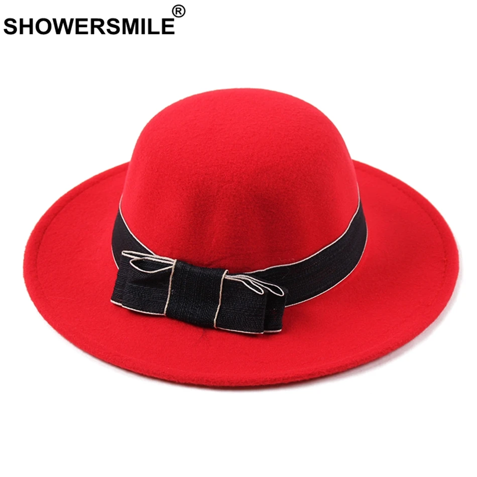 Buy SHOWERSMILE Large Brim Fedoras Hat For Women Red