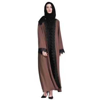 

2XL Plus Size Muslim Long Dress Cardigan Abaya Fashion Lace Patchwork Dubai Islamic Prayer Clothing Abaya Dubai New Arrivals