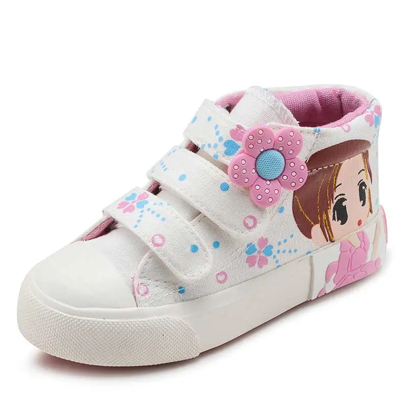 Детская теннисная детская обувь для девочек г. Дышащая парусиновая обувь для девочек с принтом женские детские кроссовки Лоскутная спортивная обувь tmallfs - Цвет: white